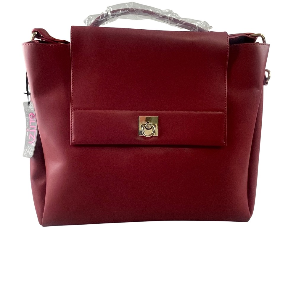 Glitzy Accessories Burgundy Red Vegan Leather Satchel Top Handle Crossbody Bag